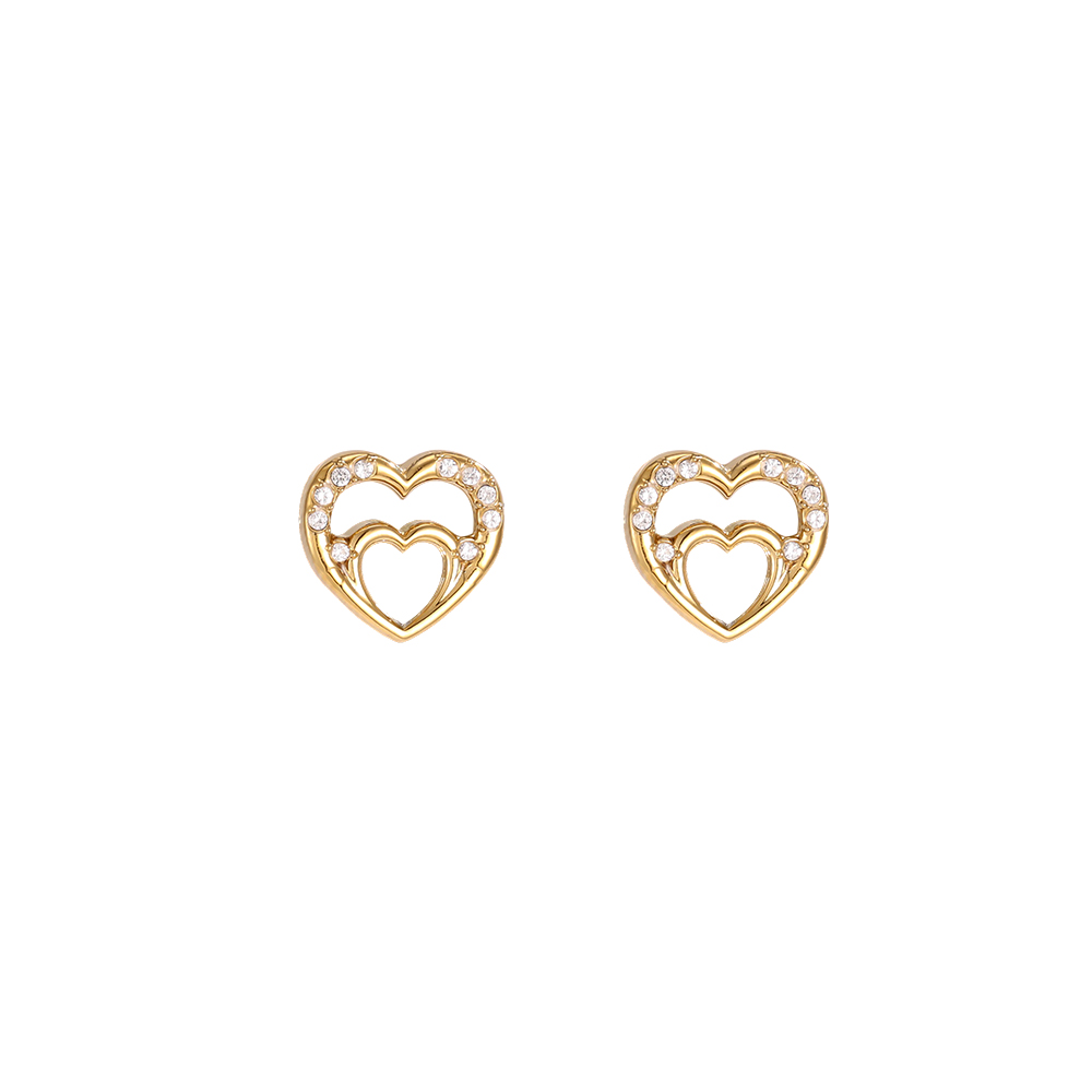 Stainless steel earrings, 10 mm, open heart, cubic zirconia