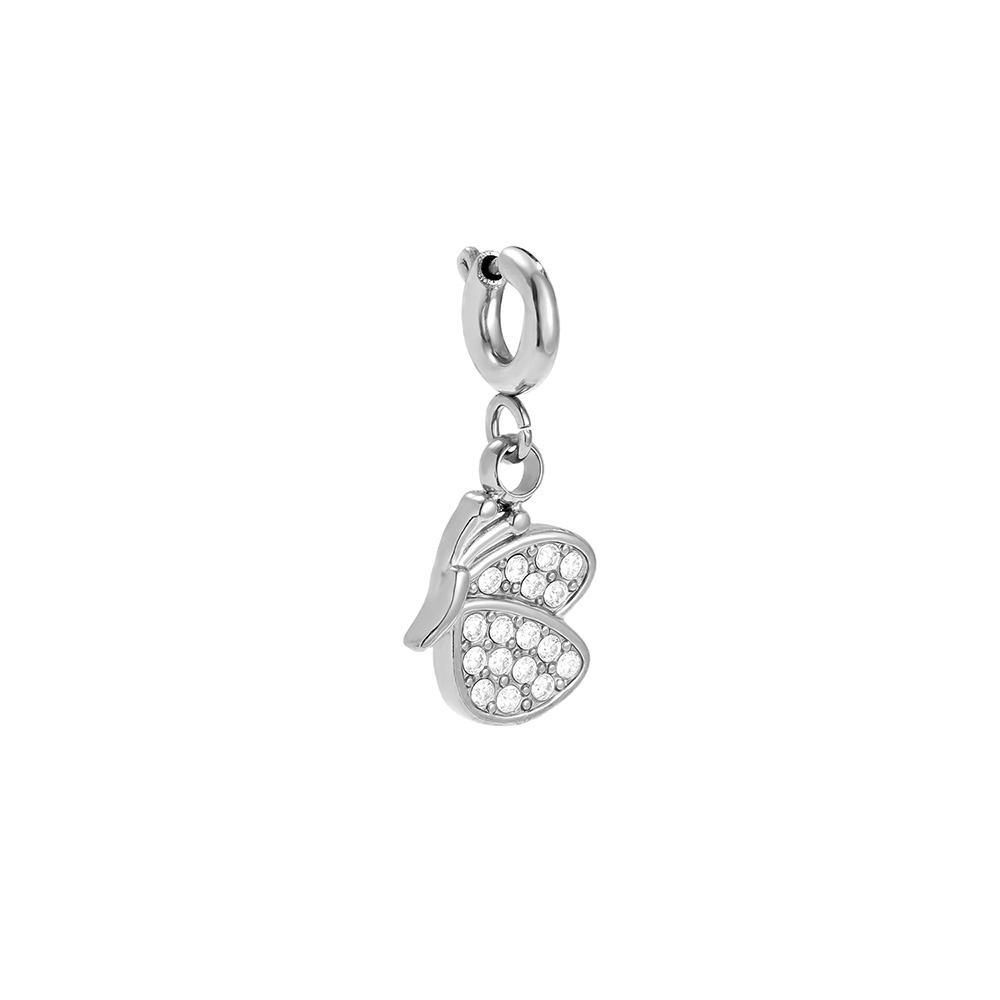 Stainless steel pendant 29mm half zirconia butterfly with spring clasp