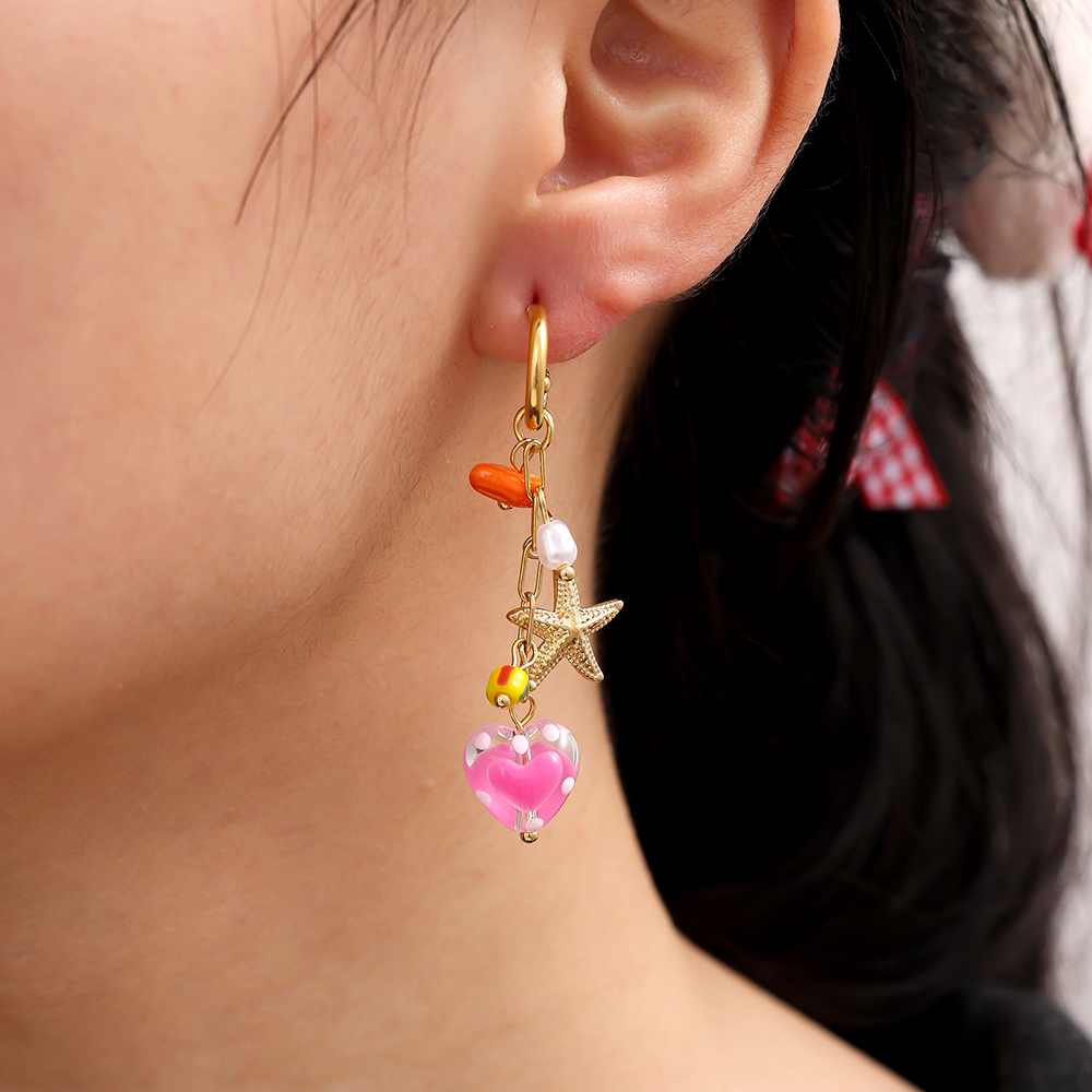 Stainless steel earrings 56*12mm acrylic heart and starfish