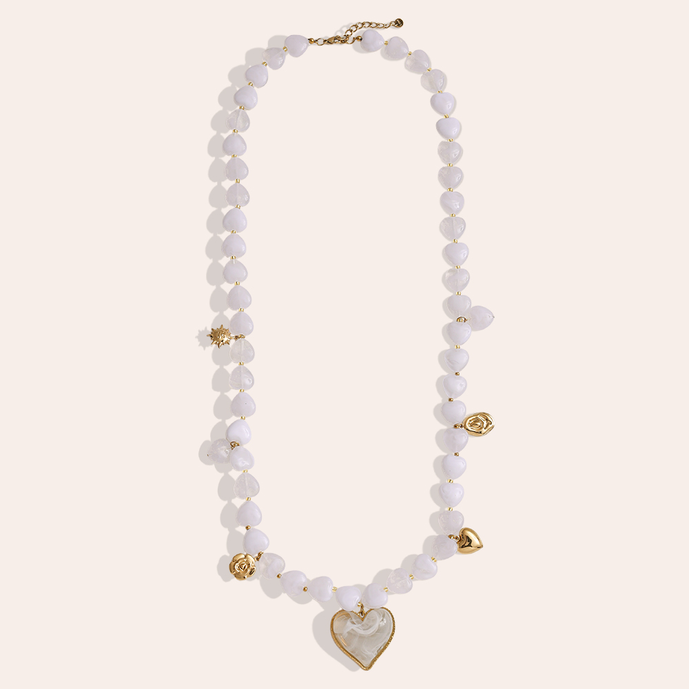 Stainless steel necklace 87cm small resin hearts