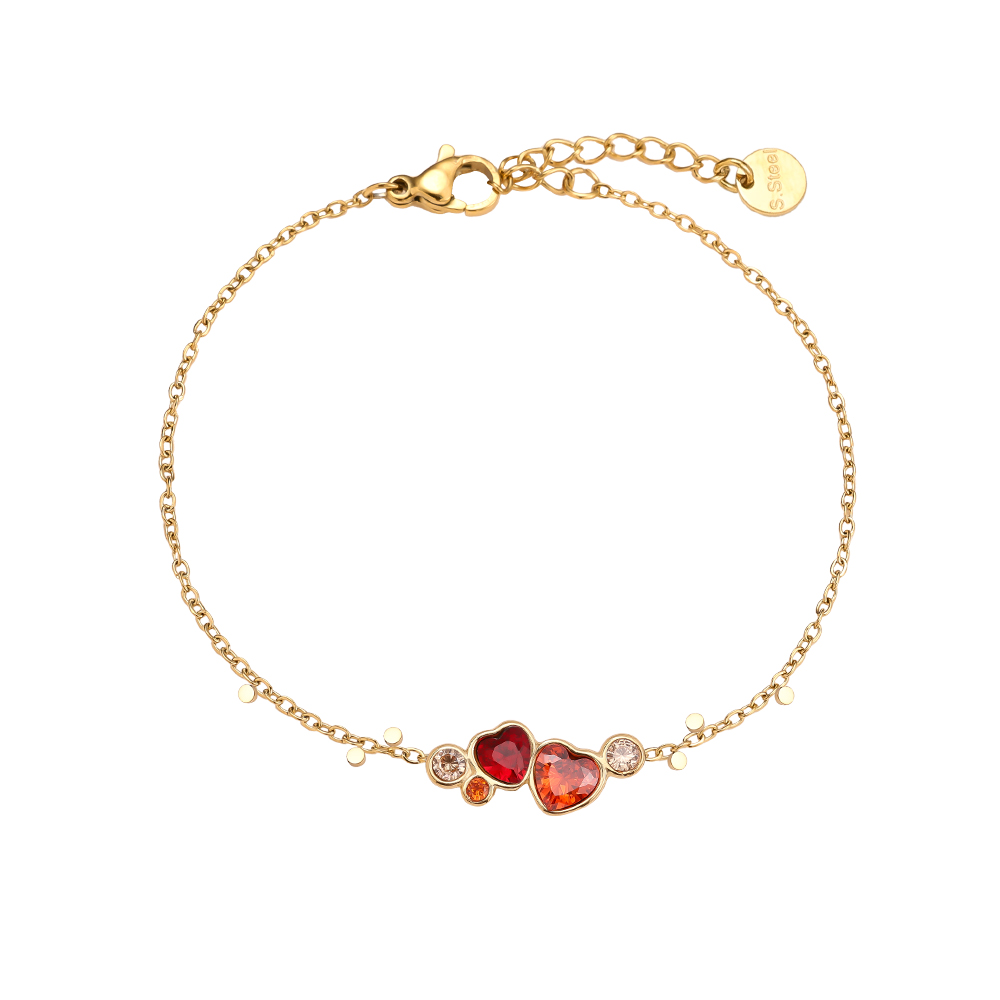 Stainless steel bracelet 17cm Diamond Red Heart