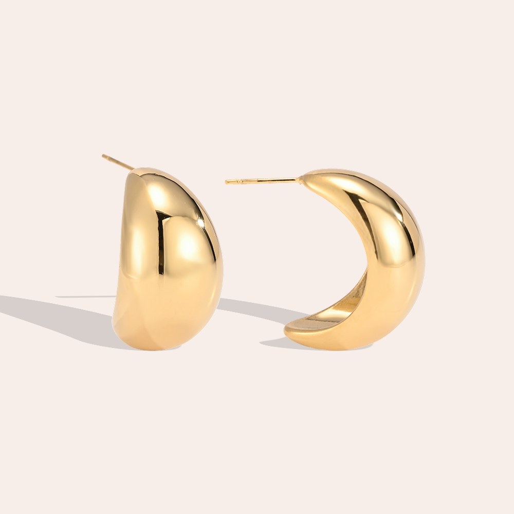 Stainless steel earrings, 25mm teardrop half-hoops  