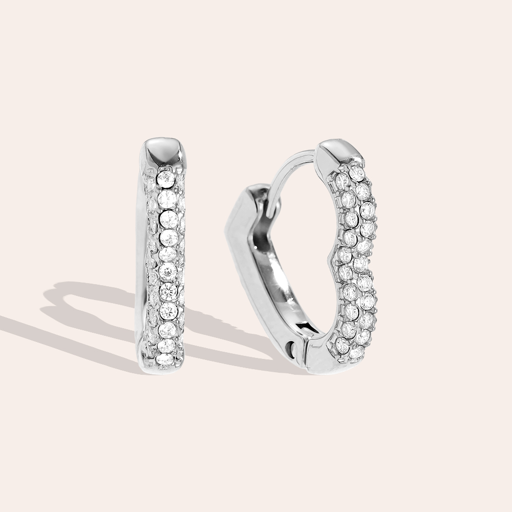 Stainless steel earrings 15mm Diamond Heart Hoop
