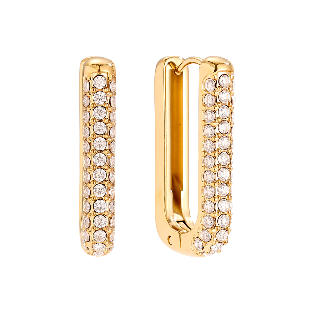 Stainless steel earrings 13*24mm Diamond Oval Hoop