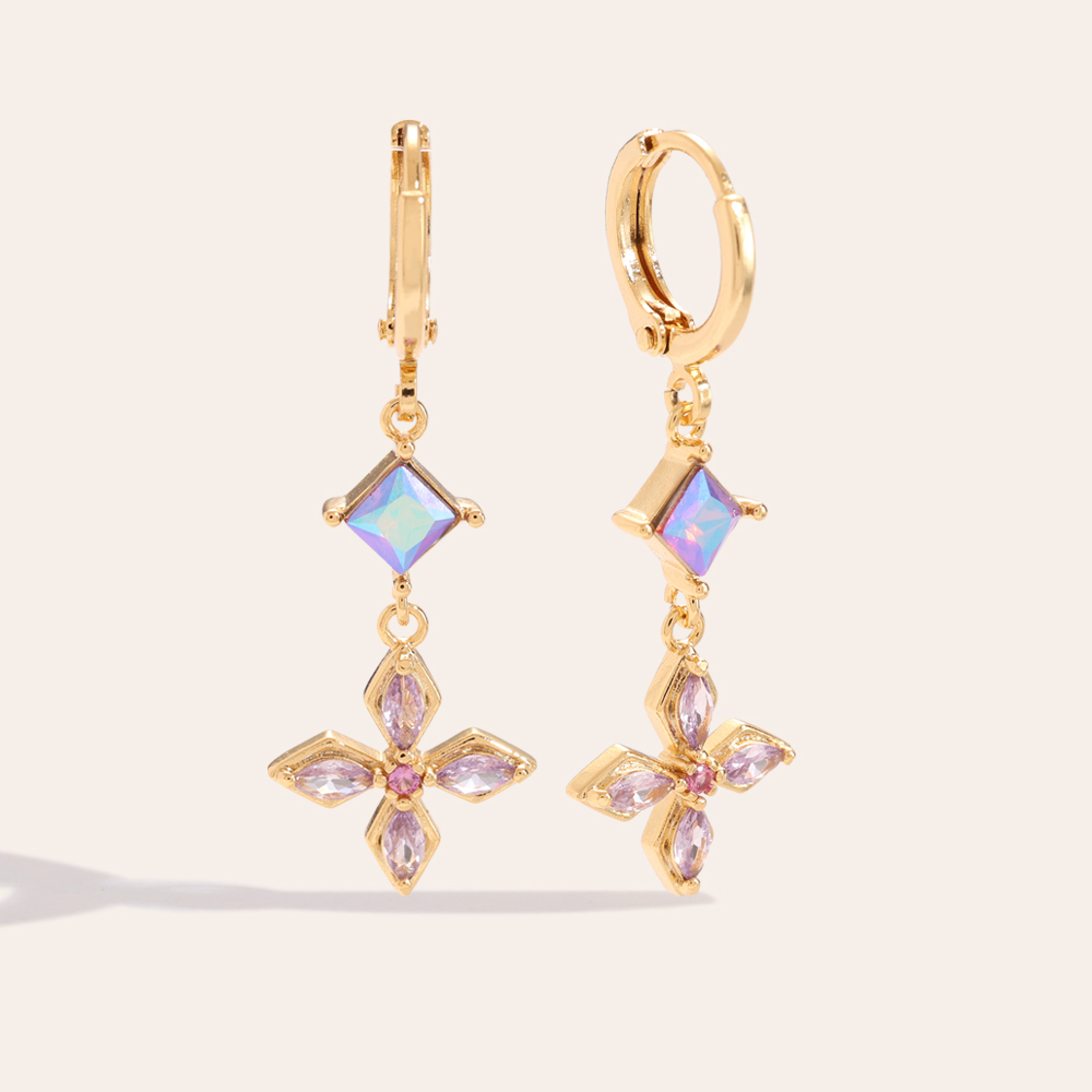 Diamond Shape Flower Gold-plated Earrings