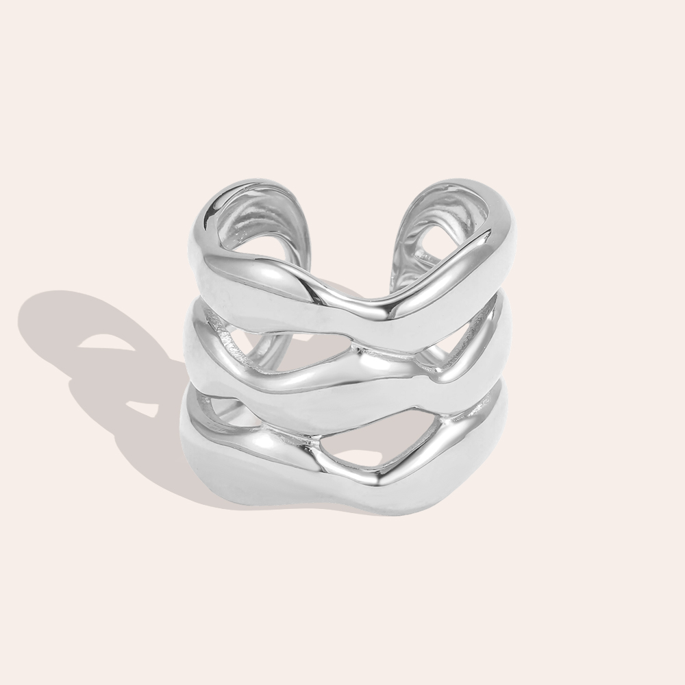 Stainless steel ring, adjustable, wave design, multi-row