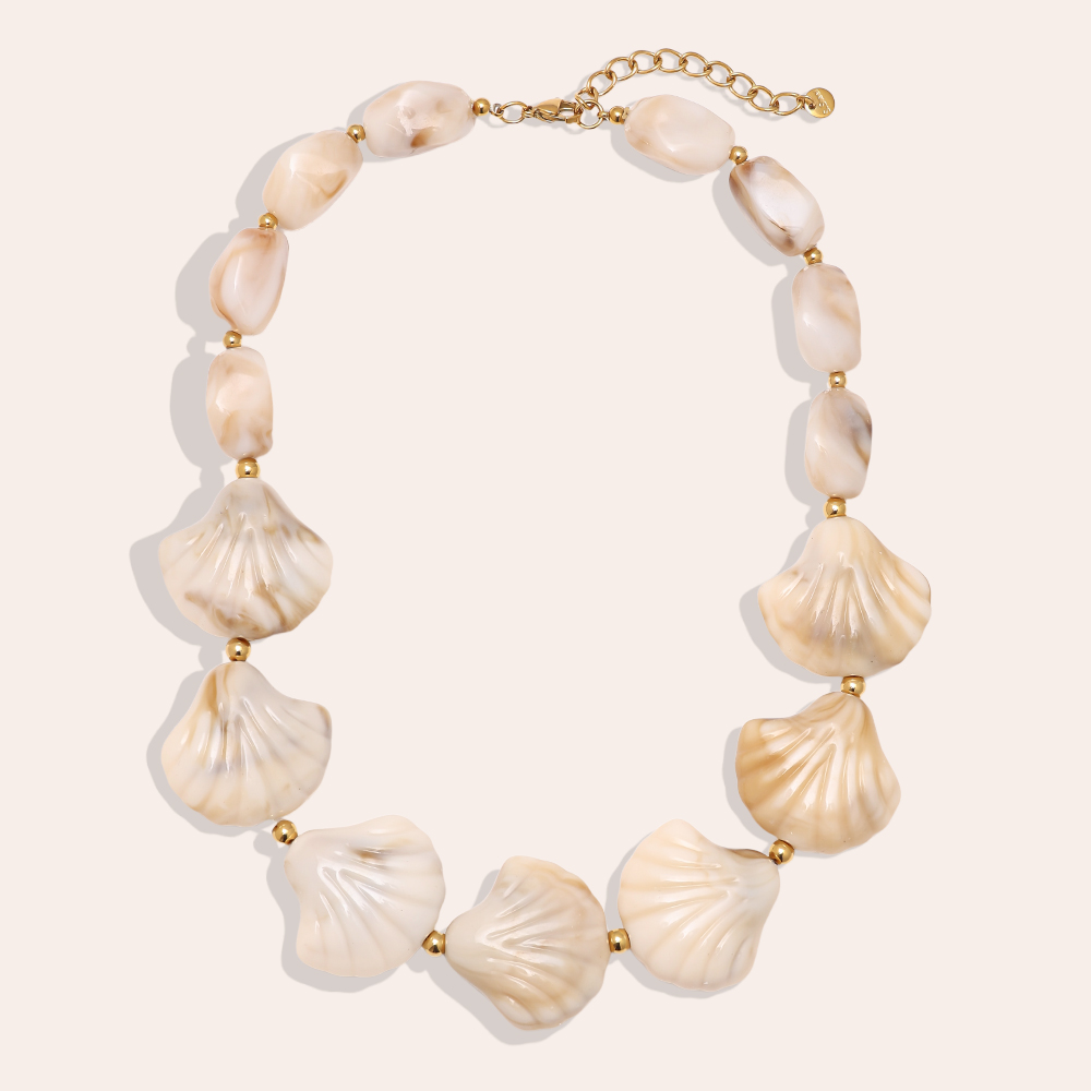 Stainless steel necklace 45cm resin shells and stones