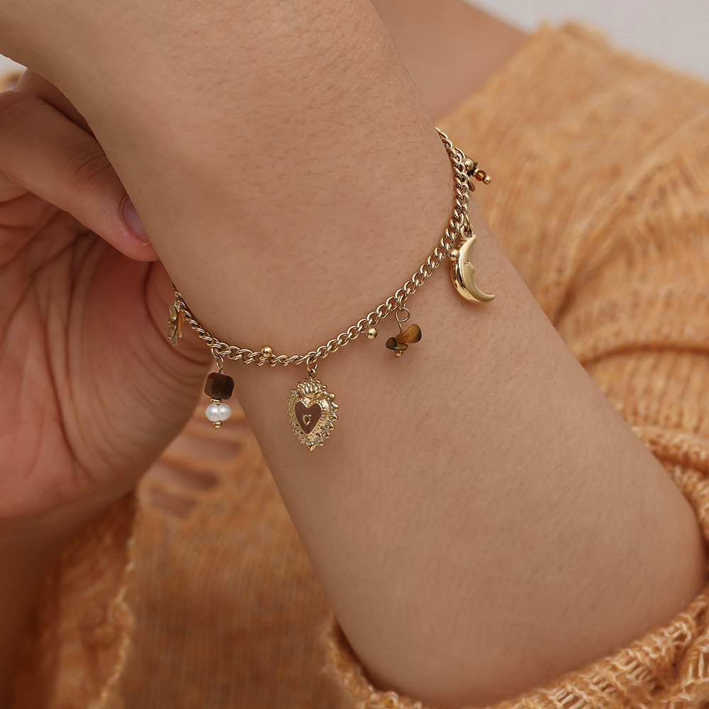 Stainless steel bracelet 17cm Natural Stone And Charms