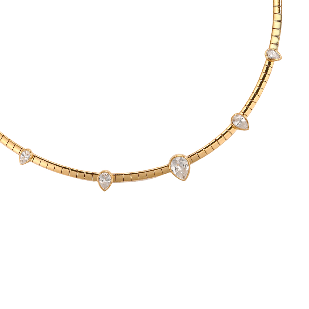 Stainless steel necklace, 40 cm, teardrop-shaped cubic zirconia