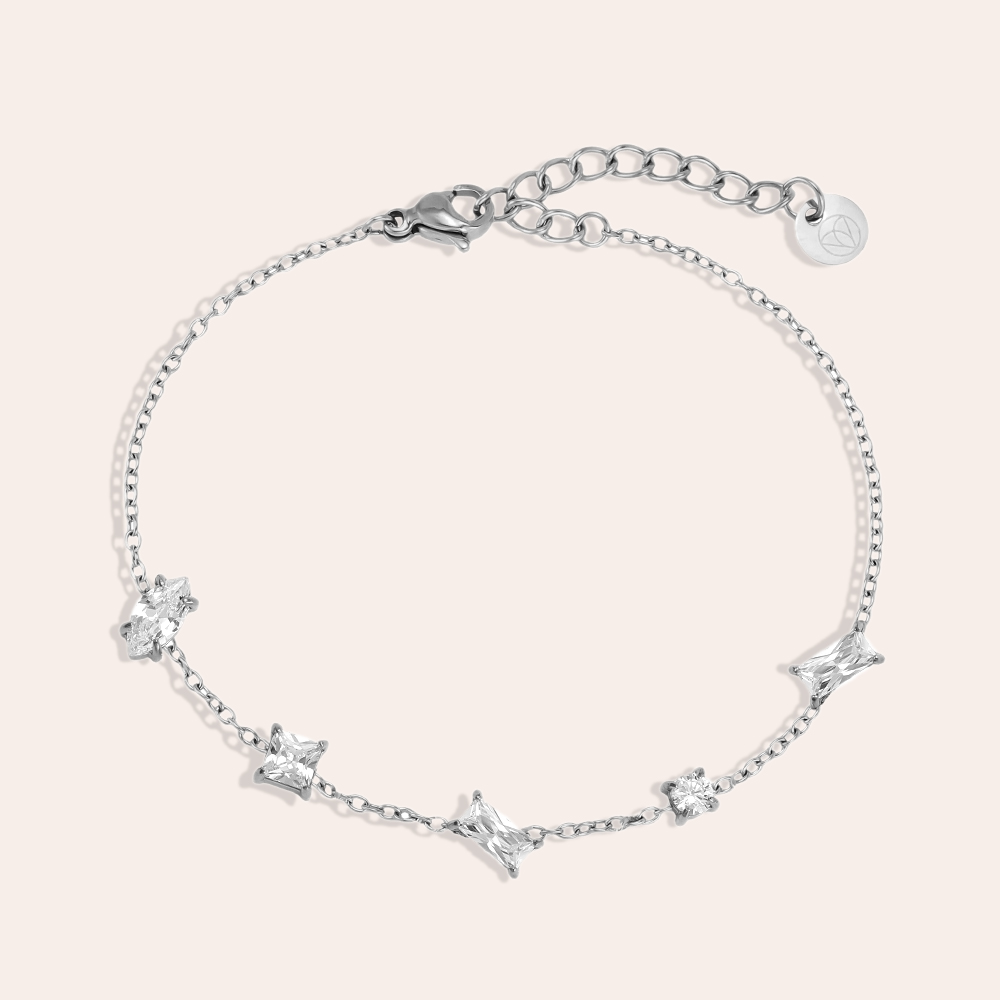 Stainless steel bracelet, 16 cm, featuring a variety of cubic zirconia stones
