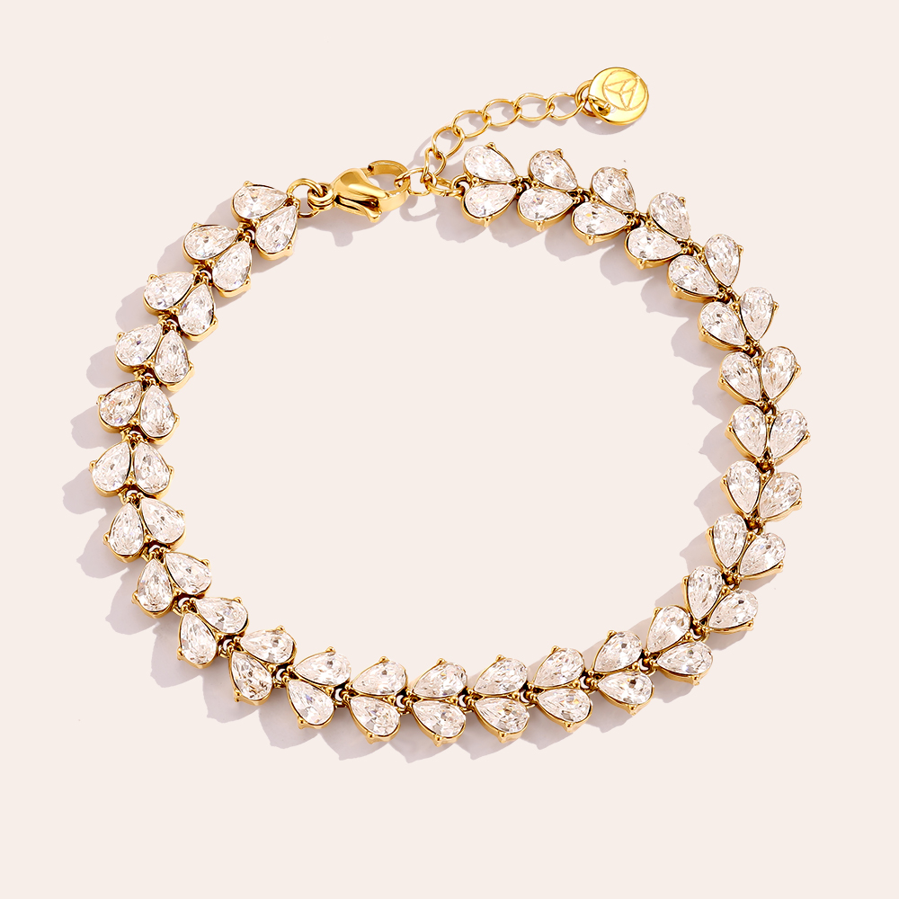 Stainless steel bracelet 17cm Diamond Heart Pieces