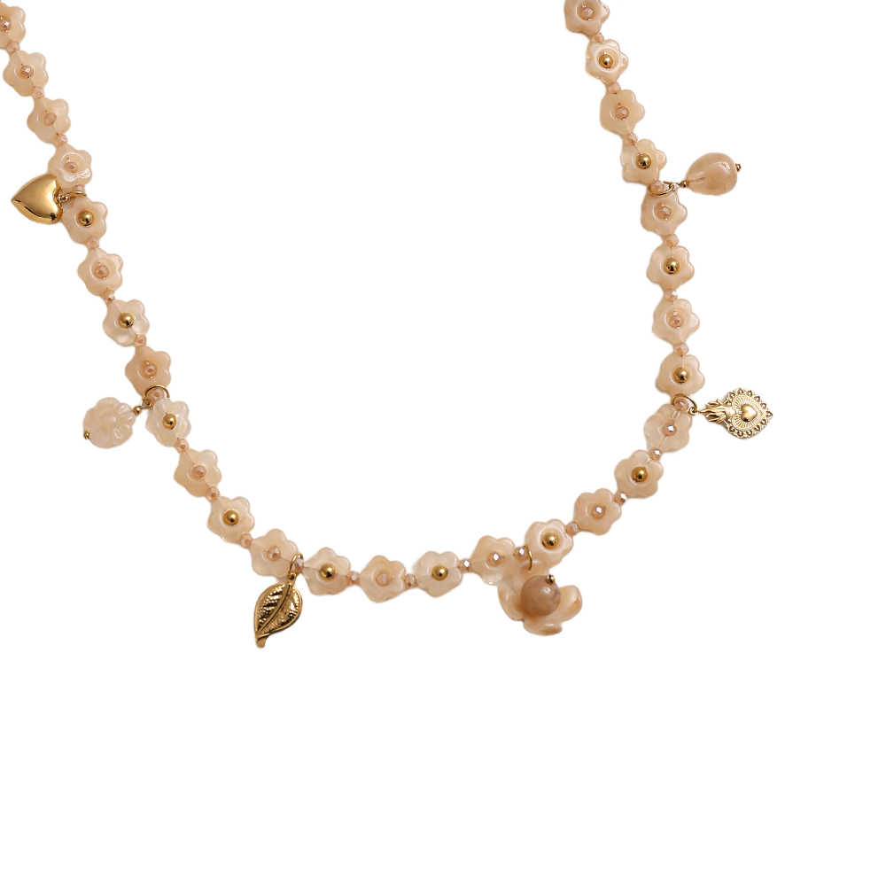 Stainless steel necklace 90cm resin flower necklace with charms