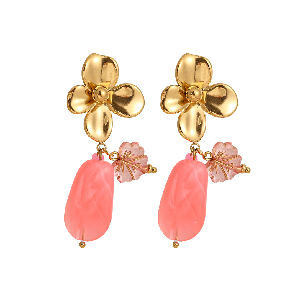 Stainless steel earrings 55mm Flower With Acrylic Charms