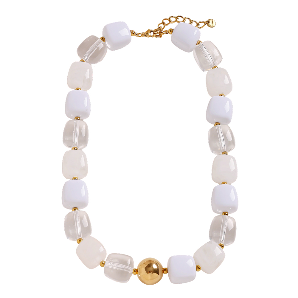Stainless steel necklace 43cm Adjustable resin square round shape