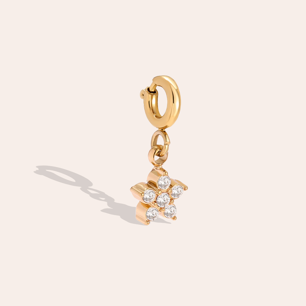 Stainless steel pendant 15mm zirconia flower with spring clasp