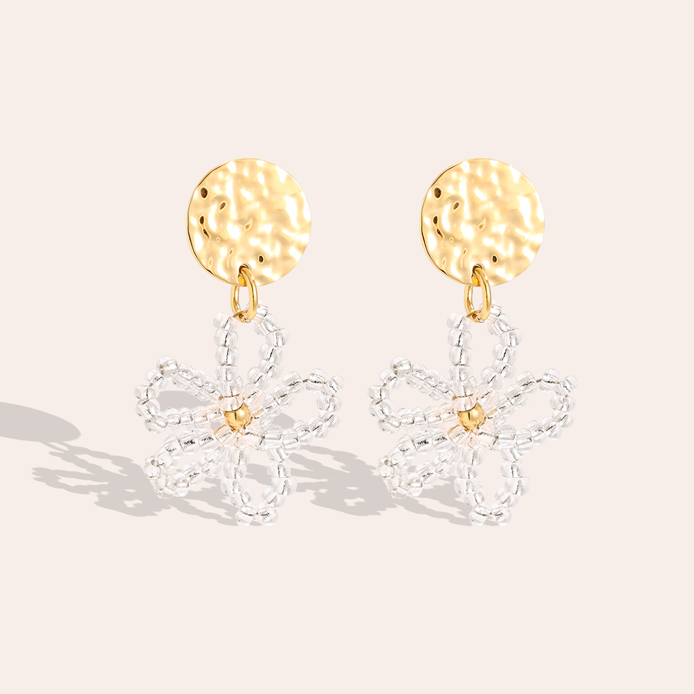 Stainless steel earrings 3cm flower made of small beads