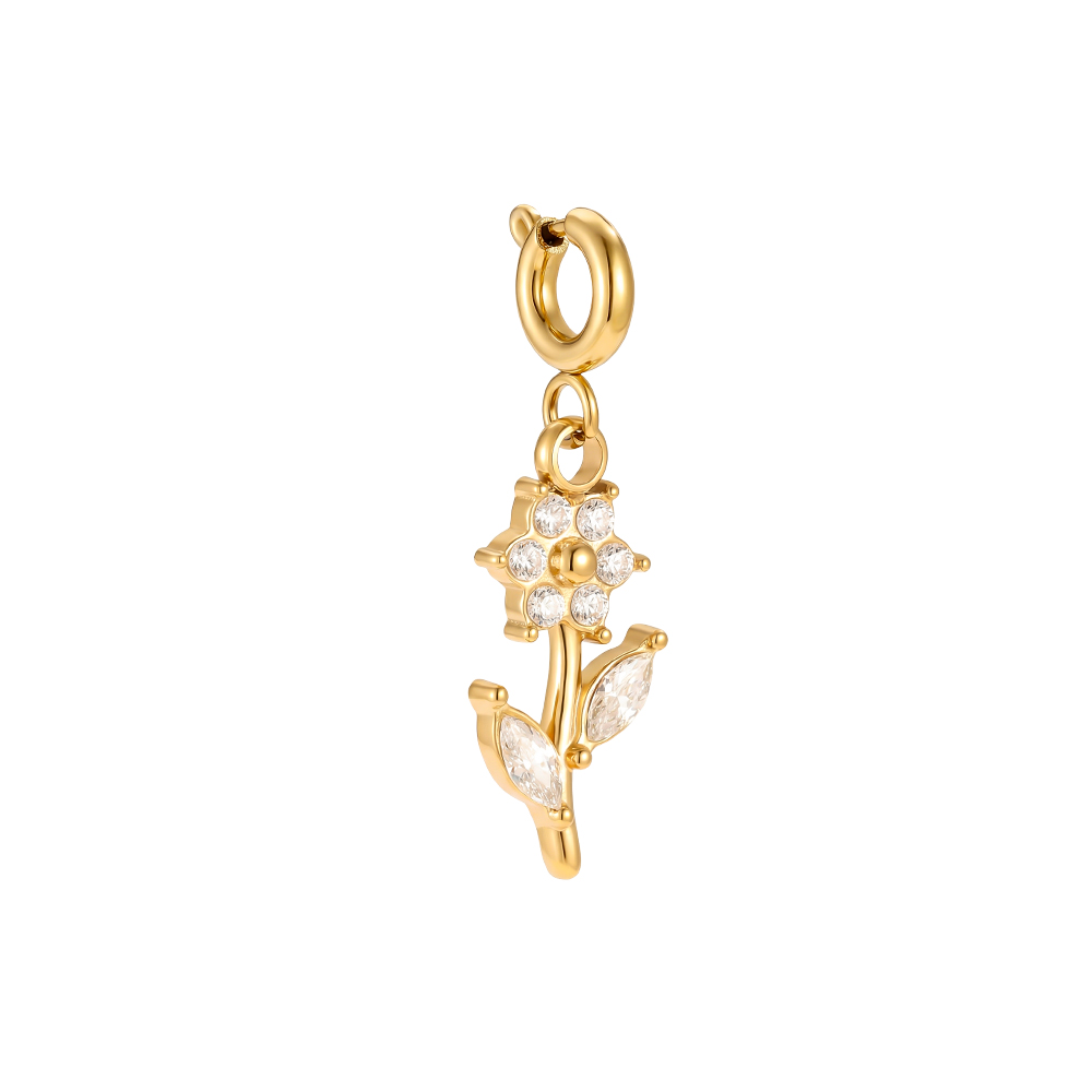 Stainless steel pendant 25mm zirconia flower with spring clasp