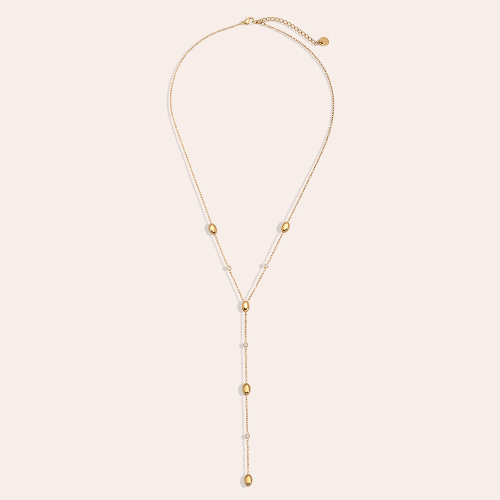 Stainless steel necklace, 40 cm, gold-coloured oval