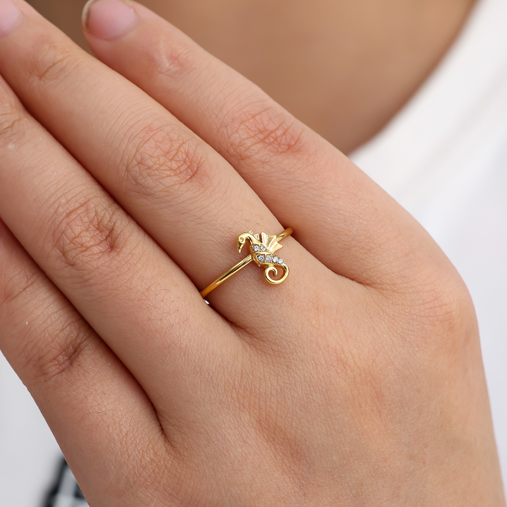 Stainless steel ring Diamond Sea Horse