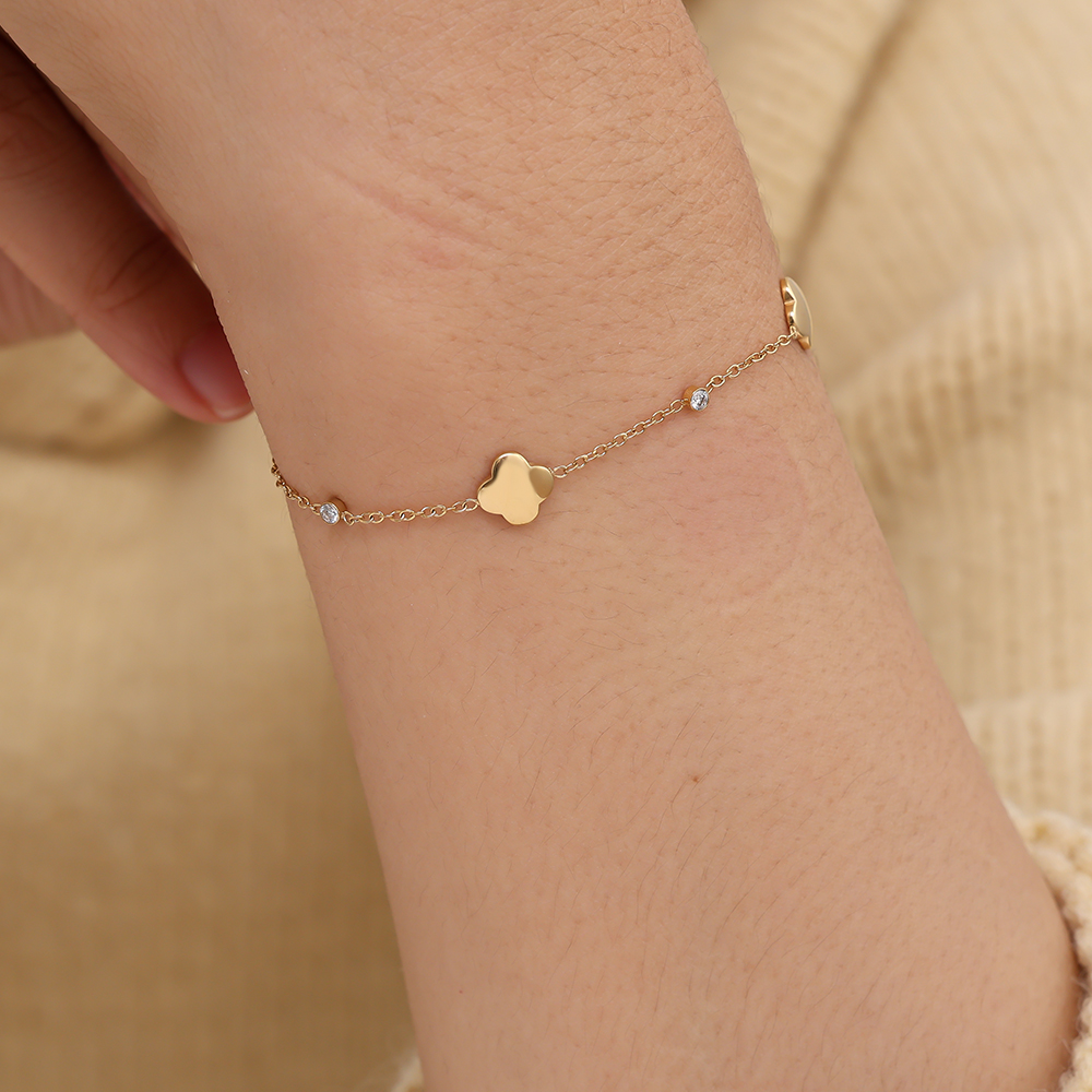 Stainless steel bracelet 16cm Classic Luckly Flower And Diamond Dots