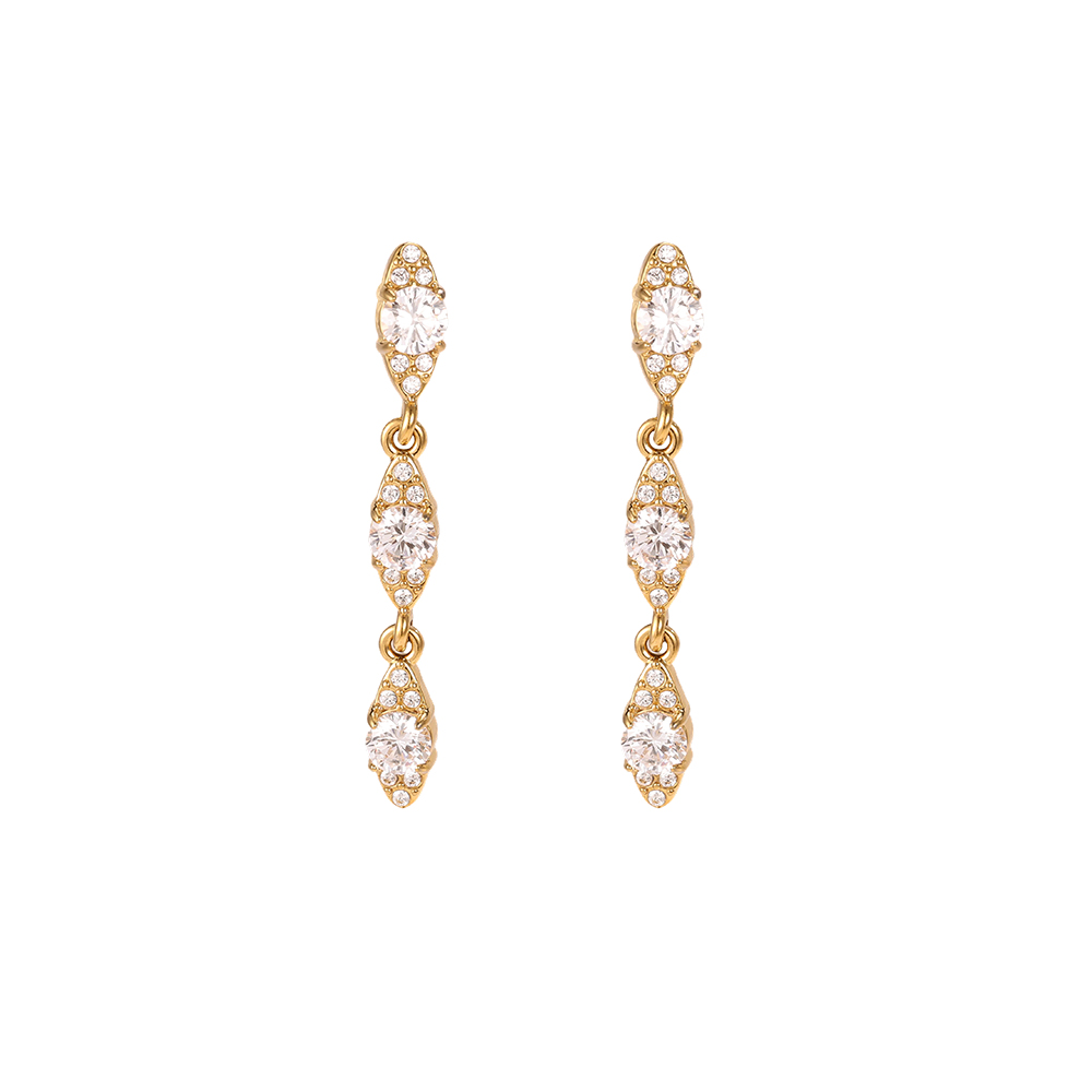 Stainless steel earrings, 35mm, with three sparkling zirconia stones