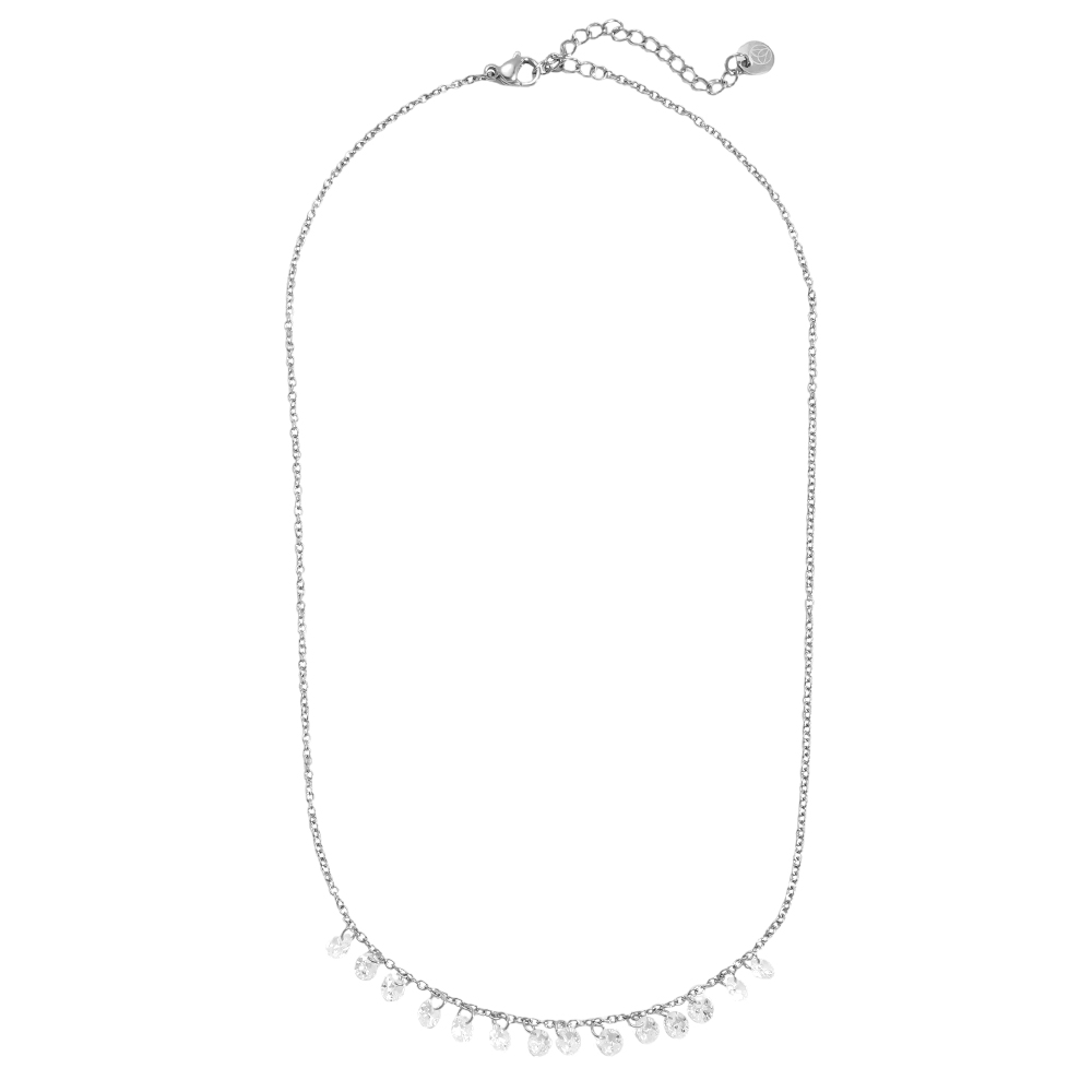 Stainless steel necklace 40cm many round zirconia    