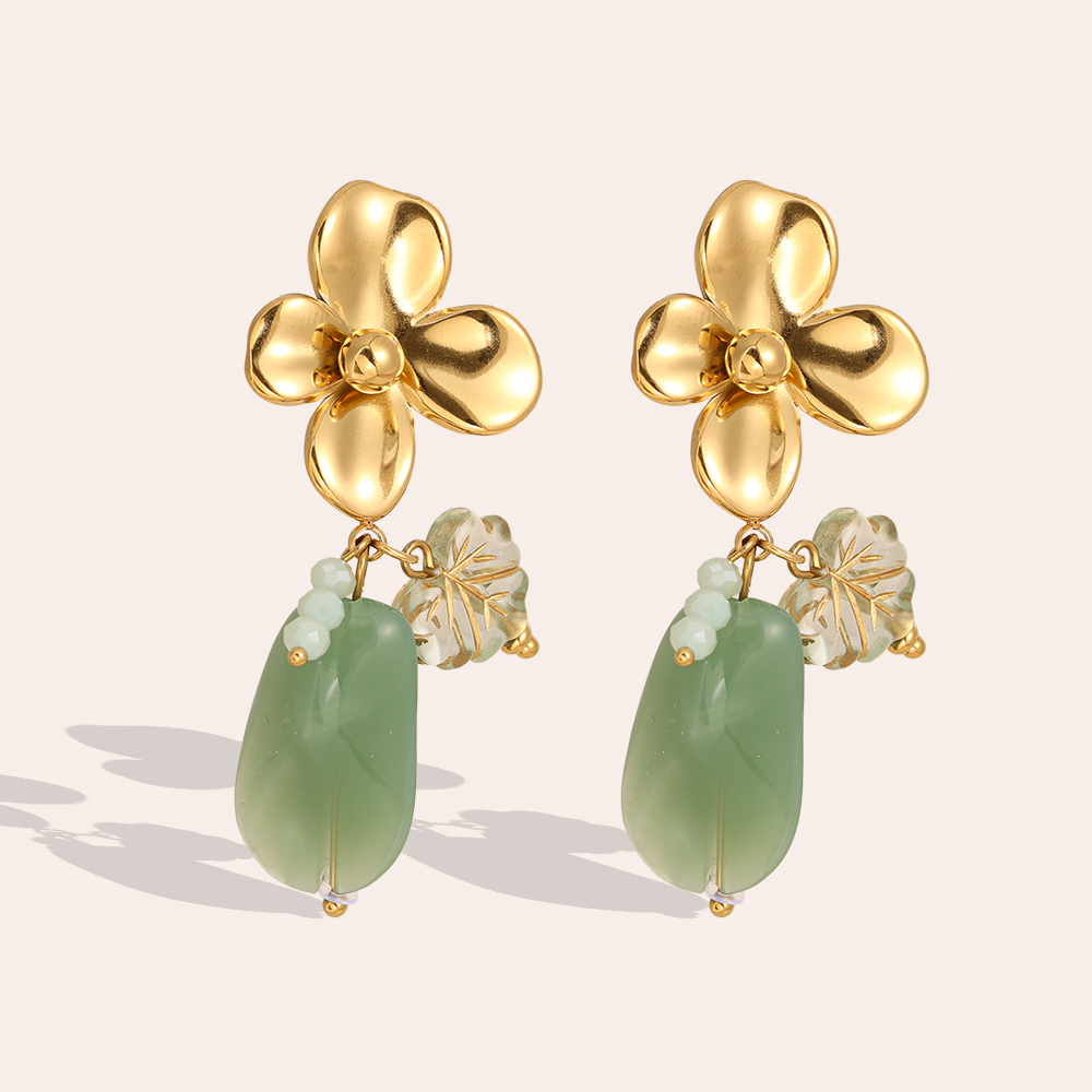 Stainless steel earrings 55mm Flower With Acrylic Charms