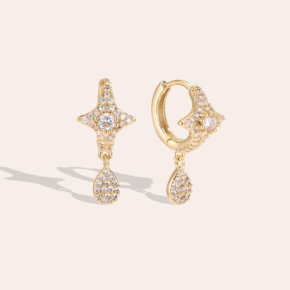 23mm gold-plated earrings with a sparkling zircon star and teardrop