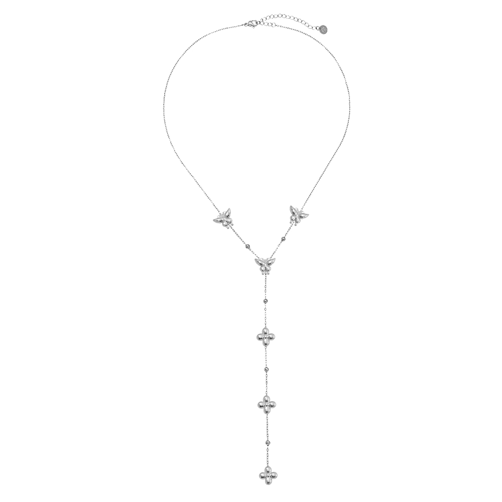 Stainless steel necklace 41cm Y-chain with butterfly and flowers