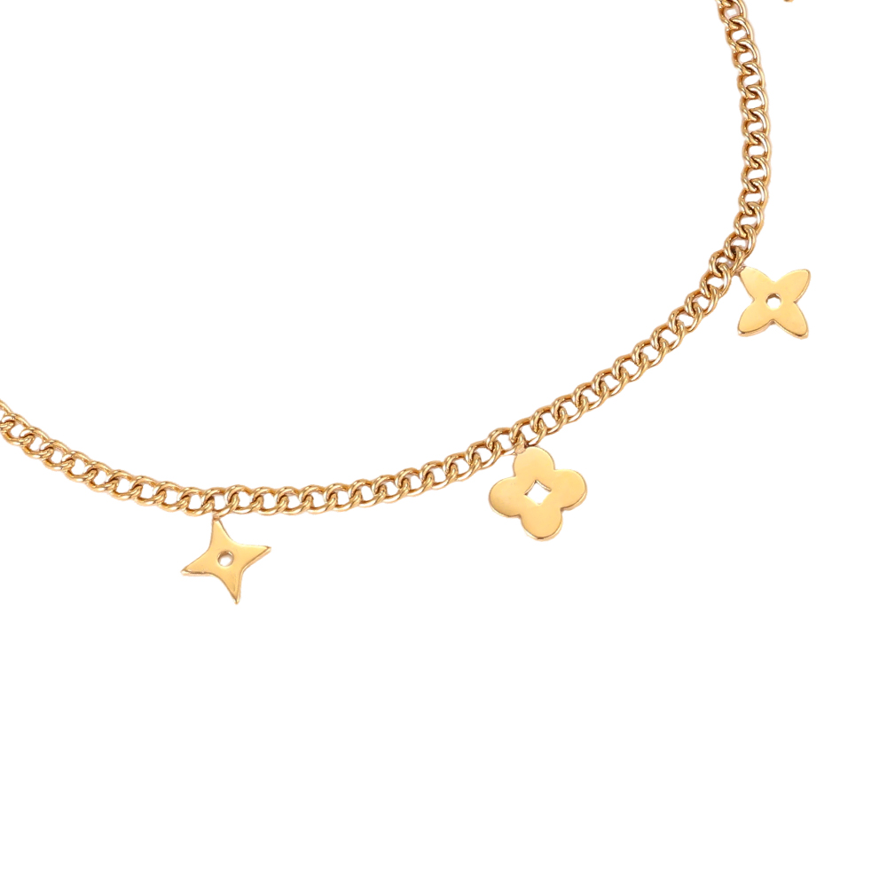 Stainless steel bracelet, 15 cm, featuring various four-leaf clovers