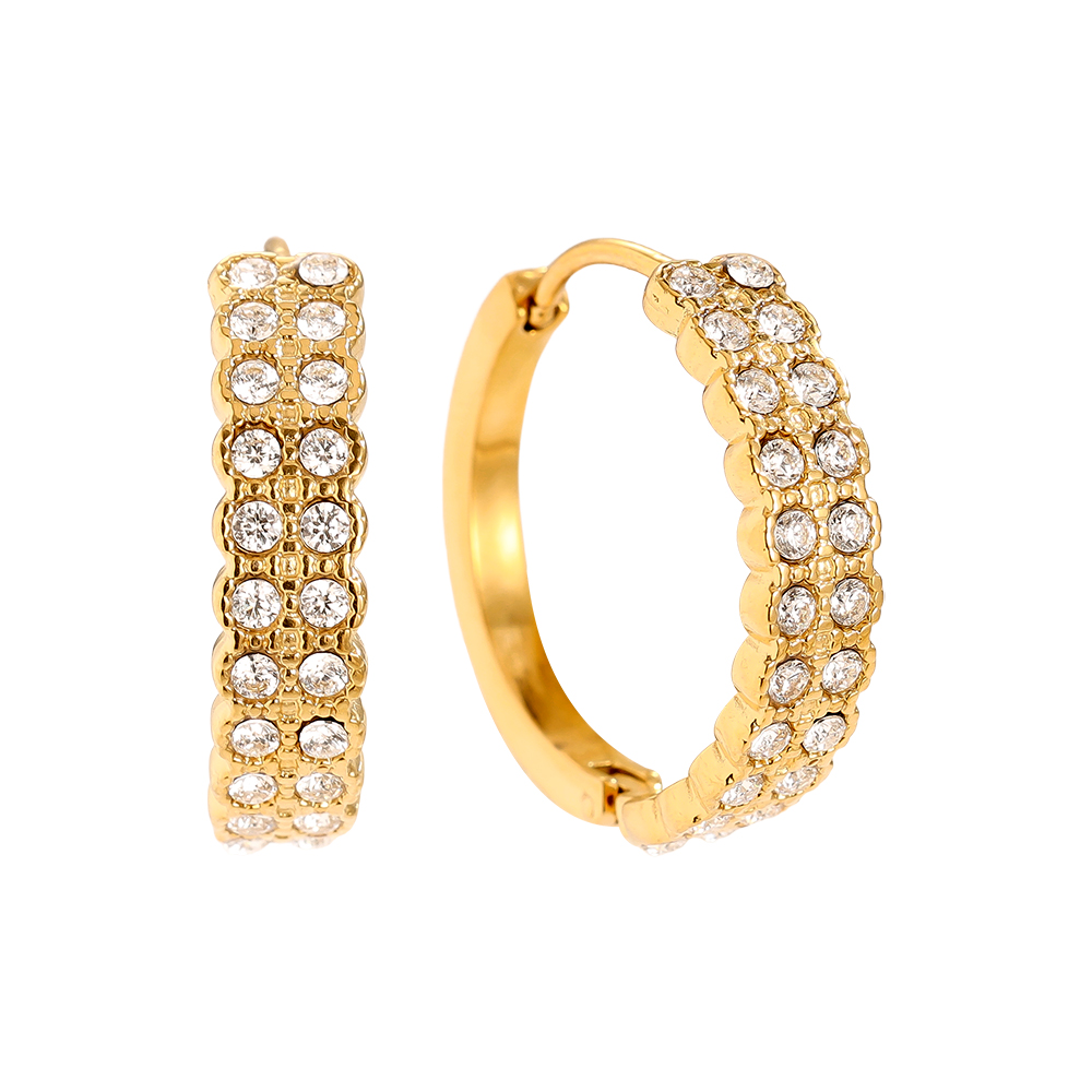Stainless steel earrings, 21 mm, half-set, double-row, cubic zirconia