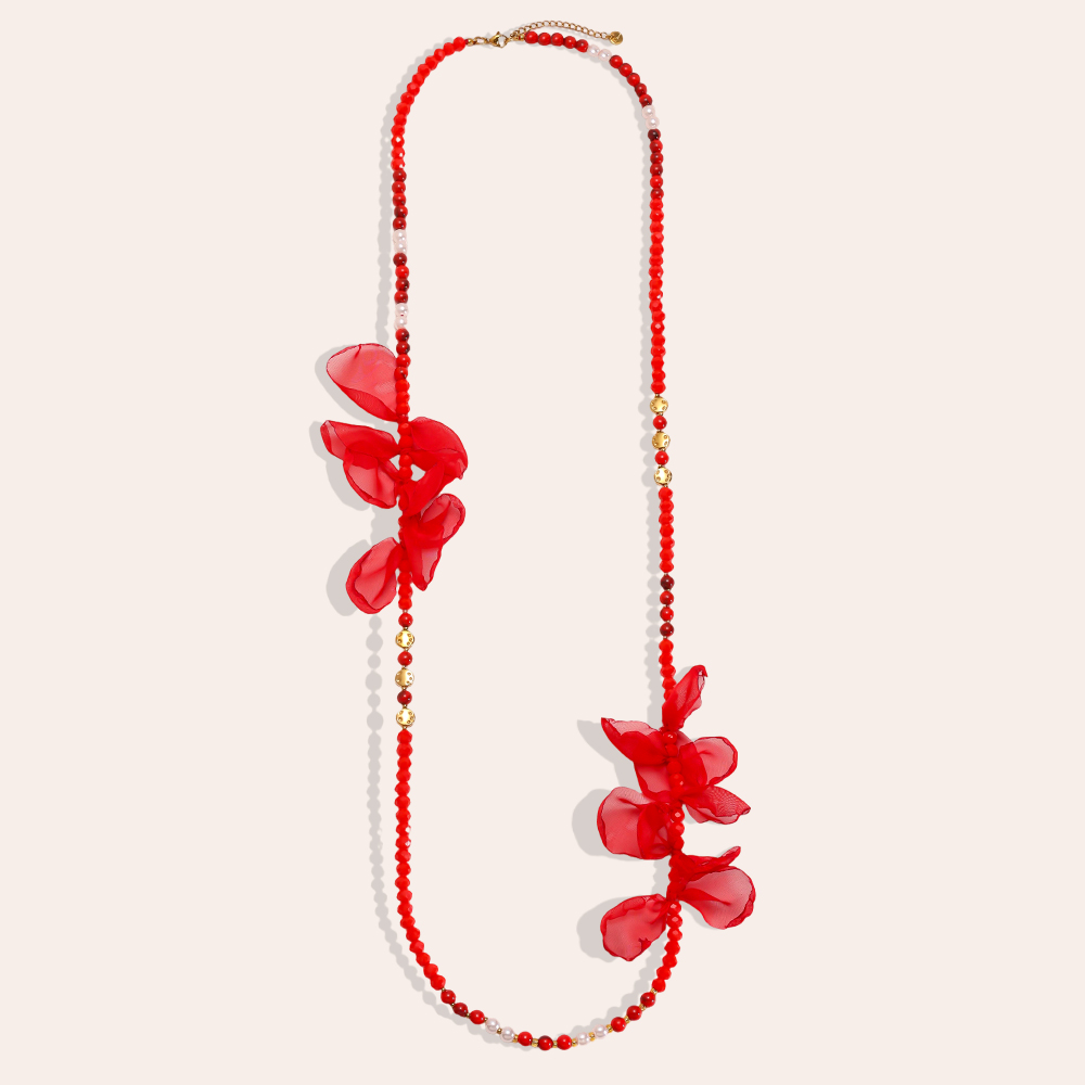 Stainless steel necklace 90cm crystal necklace with petals