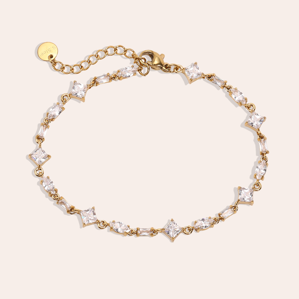 Stainless steel bracelet, 17 cm, with a variety of cubic zirconia chains