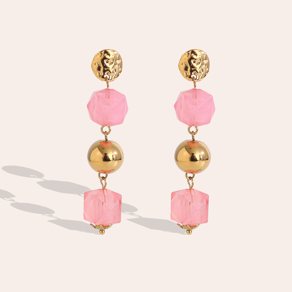 Stainless steel earrings 6cm Acrylic and gold beads