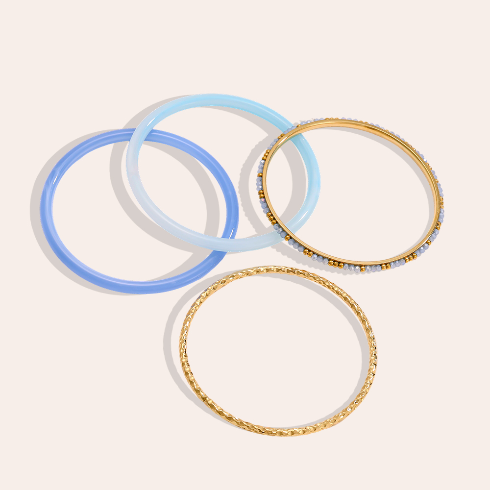 Stainless steel bangle set 6.5cm width 4 pieces acrylic 