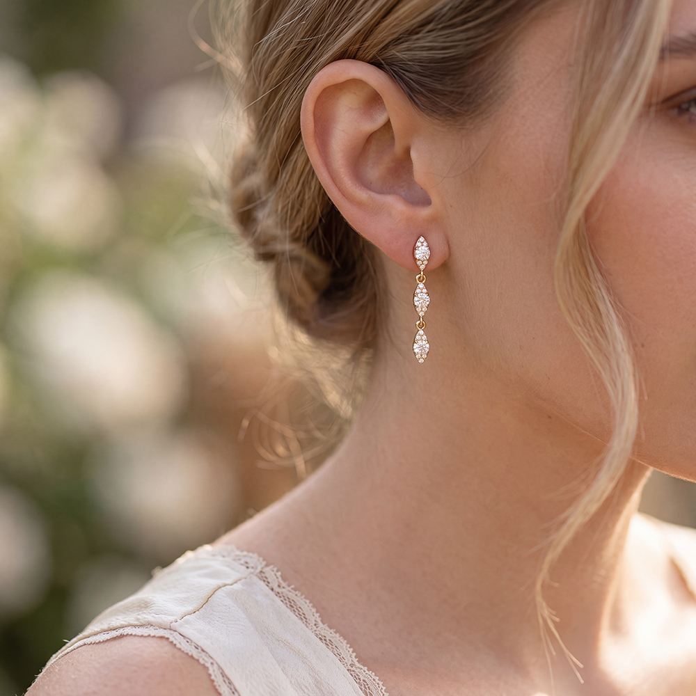 Stainless steel earrings, 35mm, with three sparkling zirconia stones
