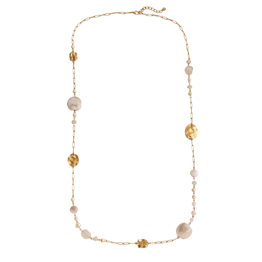 Stainless steel necklace 101cm crystal platelet and gold platelet