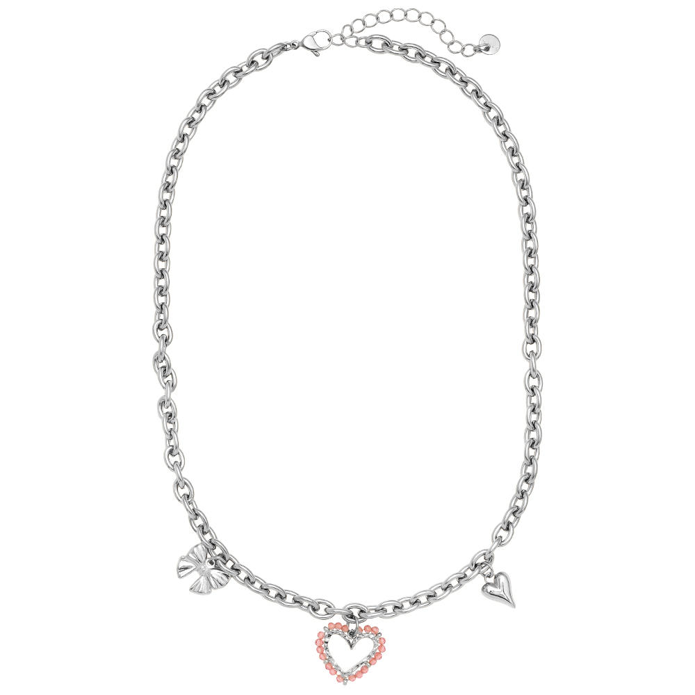 Stainless steel necklace 42cm Pink Heart And Charms
