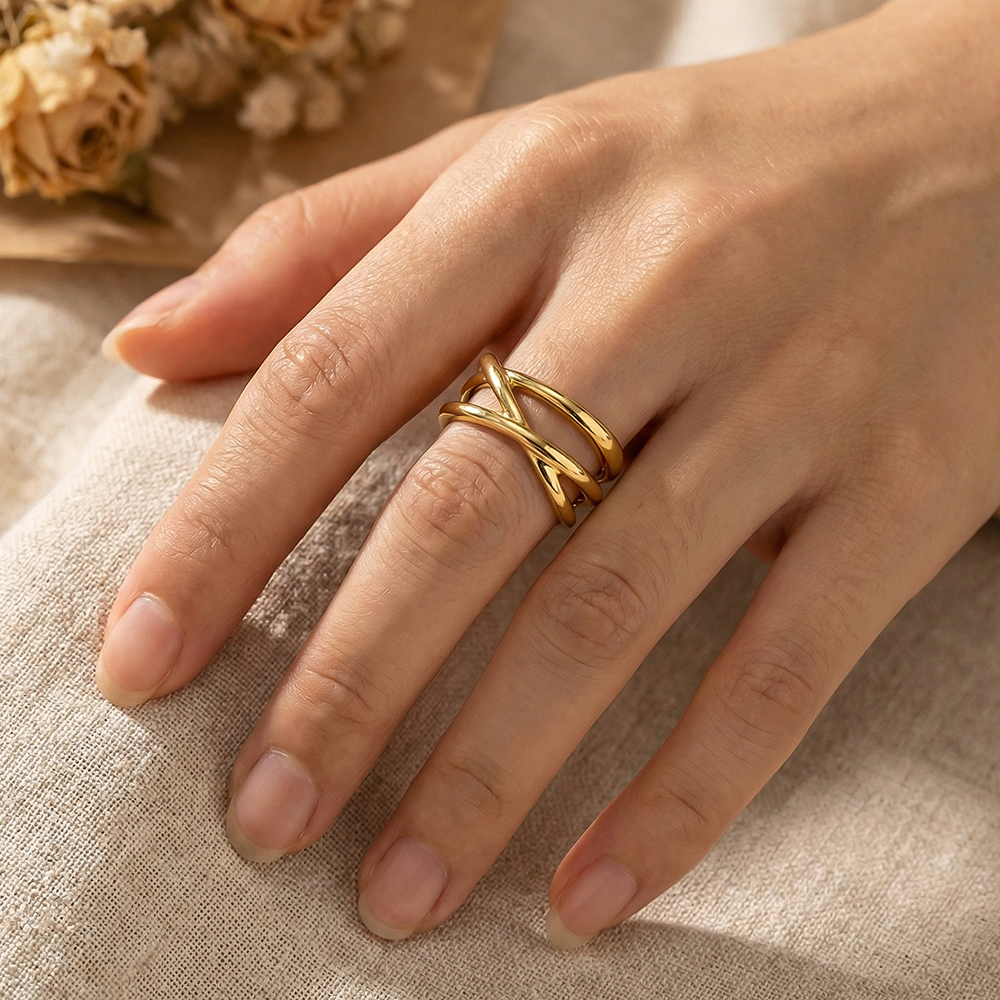 Stainless steel ring single crossed