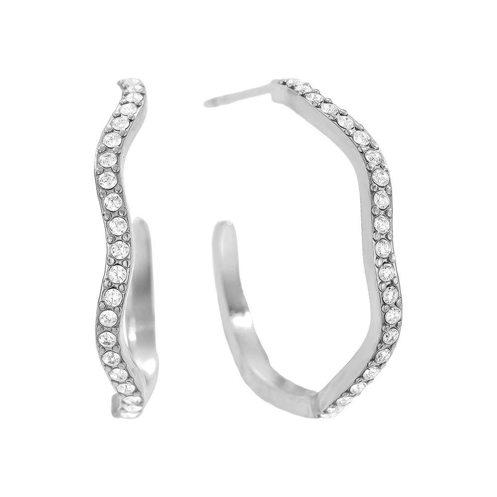 Stainless steel earrings 2.3cm Diamond Half Hoop