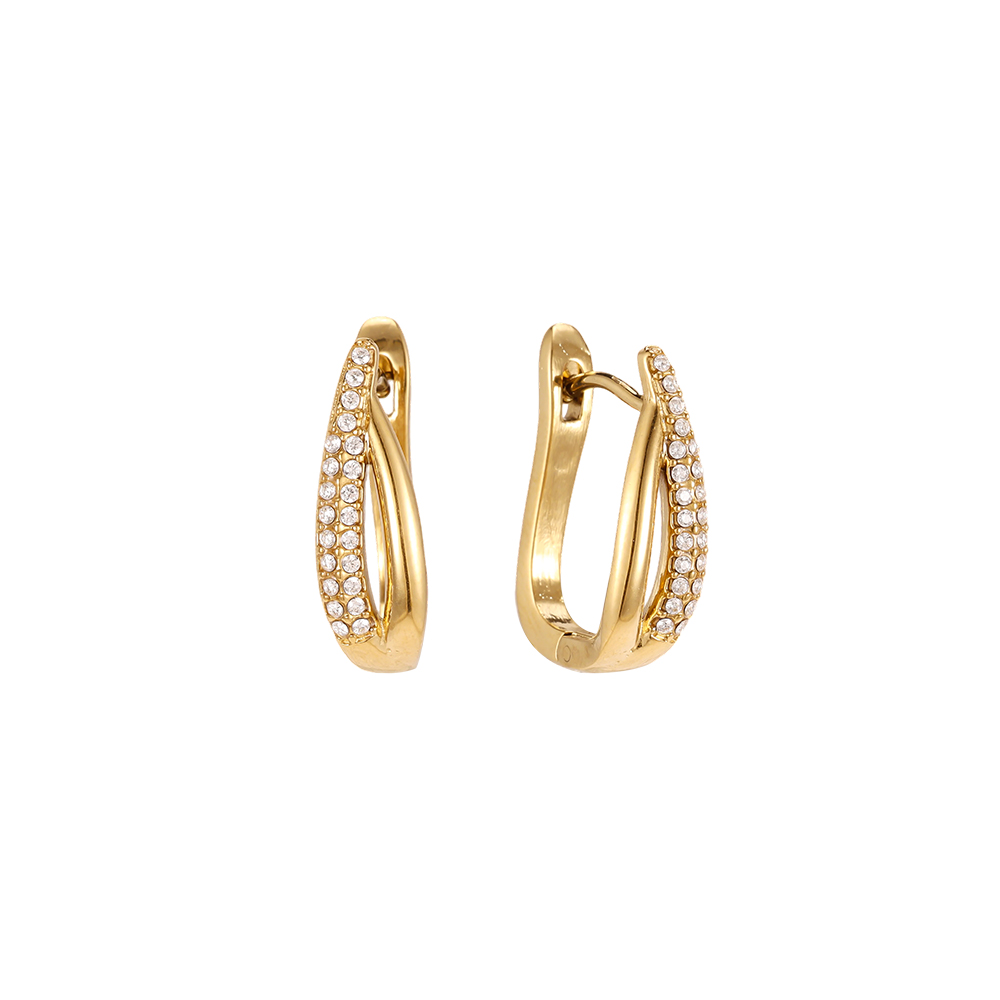 Stainless steel earrings, 18mm, wavy design with rhinestones