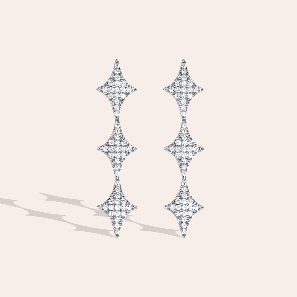 Stainless steel earrings, 47 mm, four-pointed star