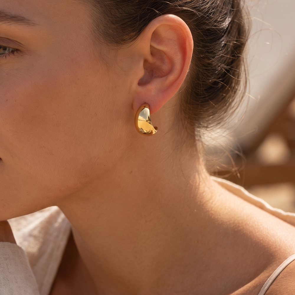 Stainless steel earrings, 25mm teardrop half-hoops  