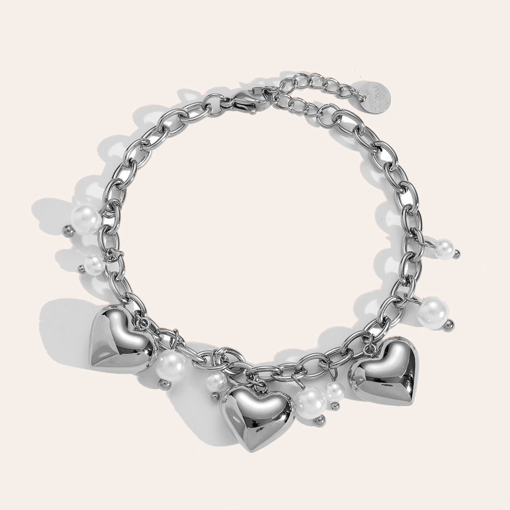 17cm Hearts With Pearl stainless steel bracelet      