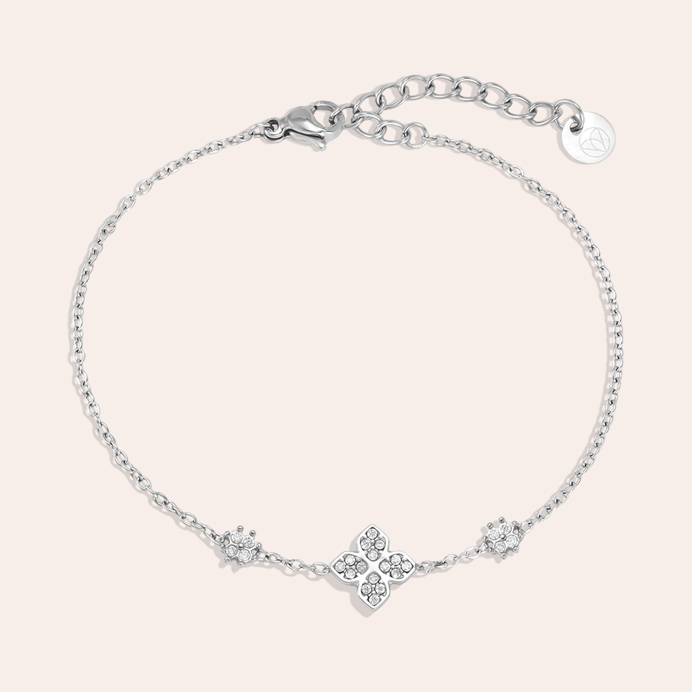 Stainless steel bracelet, 17 cm, with rhinestone shamrock 