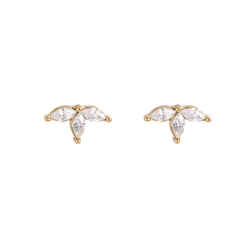 Stainless steel earrings 8mm zirconia leaf