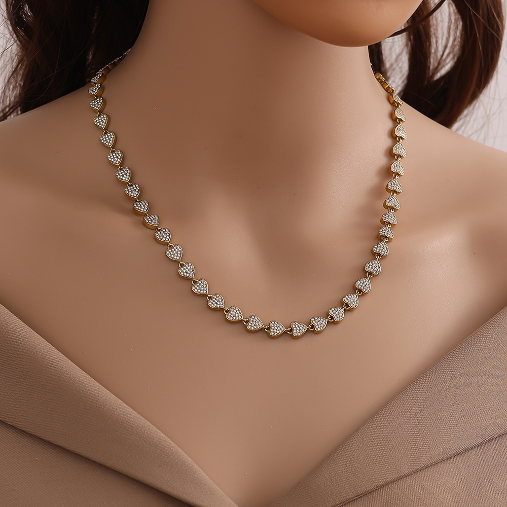Stainless steel necklace 43cm Diamond Hearts Chain