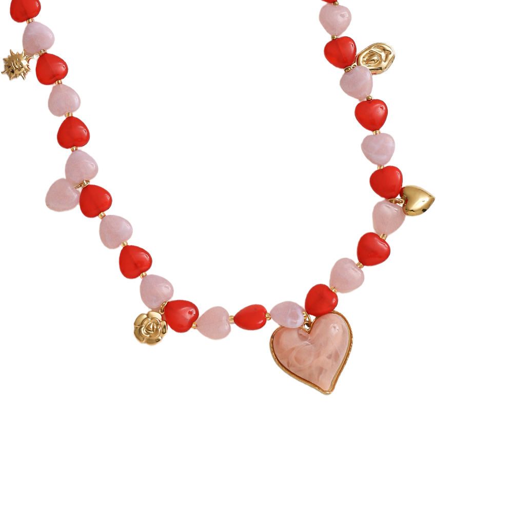 Stainless steel necklace 87cm small resin hearts