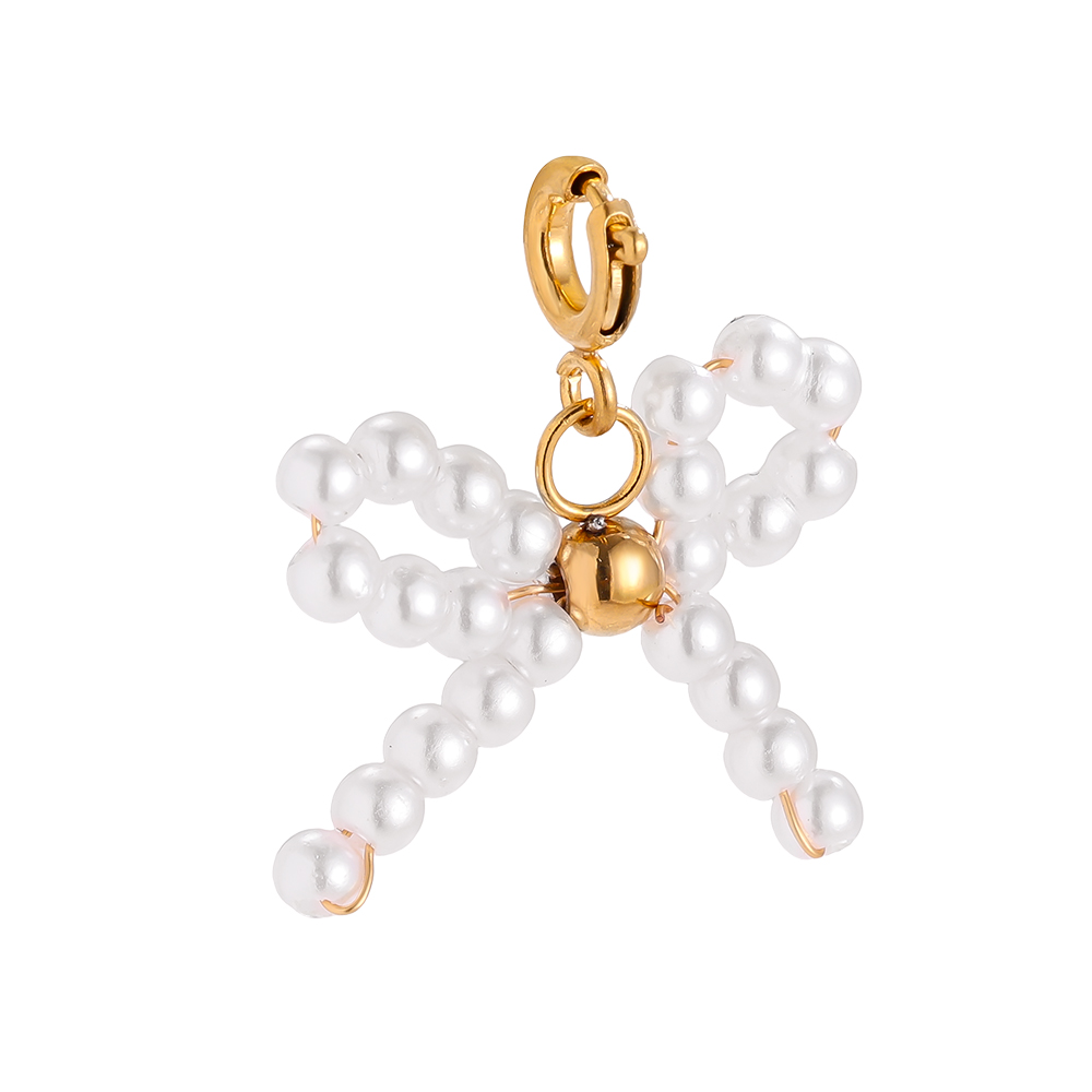 Stainless steel Pendant 2cm Spring Clasp Pearl Bowtie