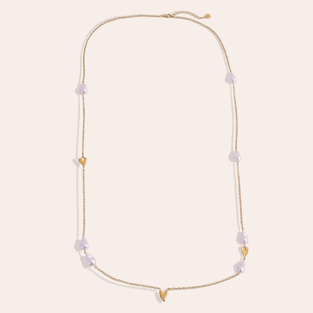 Stainless steel necklace 95cm heart beads